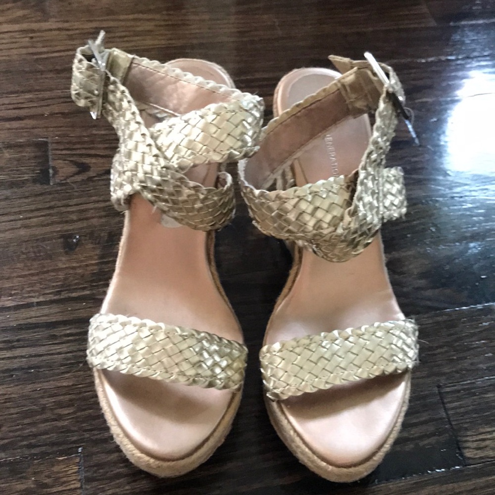 BCBG gold espadrille wedges